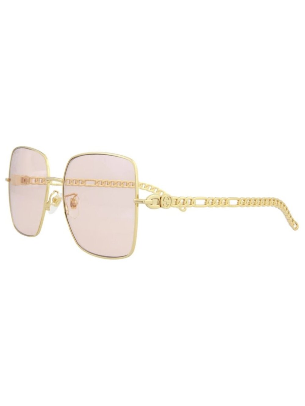 New Gucci Women's Sunglasses Square Rectangle Metal Frame Gold Gold Pink